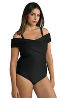 Stroje kąpielowe - Ulla Popken Damski kostium kąpielowy, z dekoltem typu Carmen, miękkie miseczki, zdejmowany, ciemnoszary, 54 - miniaturka - grafika 1