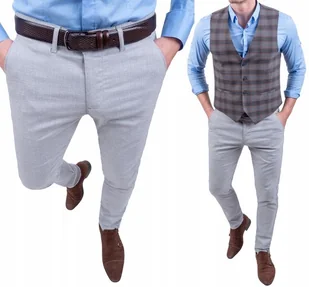 Wizytowe spodnie męskie jasne szare wygodne - 32 - Spodnie męskie - miniaturka - grafika 1