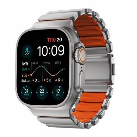 Nomad Stratos Band - titanowa bransoleta do Apple Watch 49mm z FKM naturalny titanium, ultra orange FKM