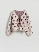 Swetry damskie - Reserved - Wzorzysty kardigan z wiązaniami - wielobarwny - miniaturka - grafika 1