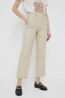 Spodnie damskie - Sisley spodnie damskie kolor beżowy proste high waist - miniaturka - grafika 1