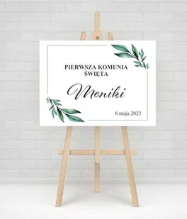 Plansza komunijna ramka z listkami - Pamiątka Pierwszej Komunii Świętej - miniaturka - grafika 1