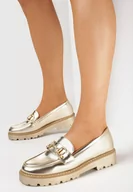 Mokasyny damskie - Złote Mokasyny z Ozdobną Klamerką Wistera - miniaturka - grafika 1