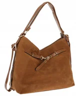 Torebki damskie - Torebka Damska zamsz Shopperka Worek plecak 2w1 Pojemna Torba 88026 Brązowa - miniaturka - grafika 1