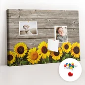 Tablice i flipcharty - Szkolna Tablica korkowa 60x40 cm, Kolorowe Pinezki, wzór Słoneczniki - miniaturka - grafika 1