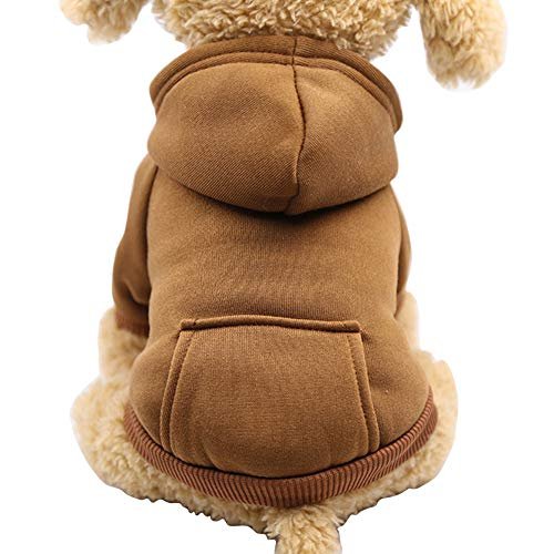 Jecikelon Zimowa bluza z kapturem, bluzy z kieszeniami, ciepłe ubrania dla małych psów, chihuahua, płaszcz, odzież, szczeniak, kot, odzież (rozmiar XXL, kawowy)