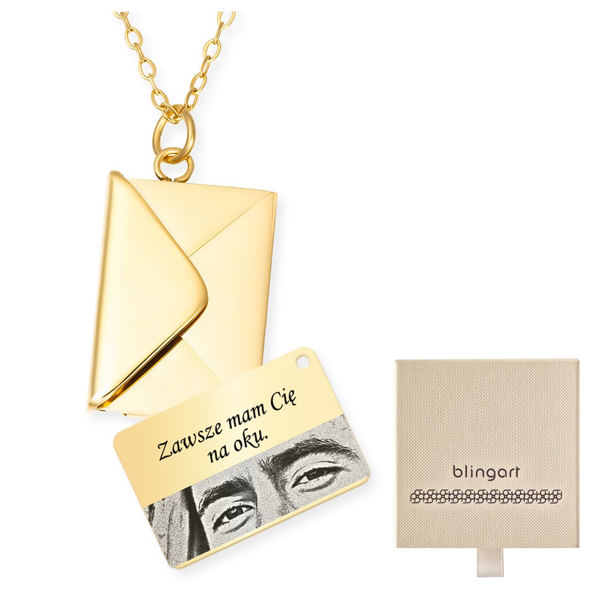 Naszyjnik celebrytka z grawerem koperta pozłacana