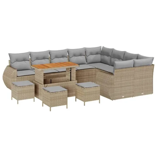 5-osobowy modułowy zestaw sof ogrodowych z poduszkami, beżowy rattan, jas