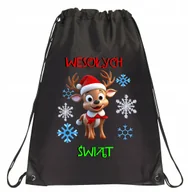 Torby szkolne - P215 PLECAK WOREK NA PREZENTY ŚWIĄTECZNY RUDOLF CZERWONONOSY RENIFER - miniaturka - grafika 1