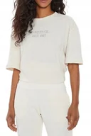 Koszulki i topy damskie - GUESS BEŻOWY T SHIRT Z HAFTEM I KRÓTKIM RĘKAWEM BAWEŁNIANY XL I1D - miniaturka - grafika 1