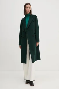 Tommy Hilfiger płaszcz wełniany kolor zielony przejściowy dwurzędowy WW0WW42621 - Płaszcze damskie - miniaturka - grafika 1