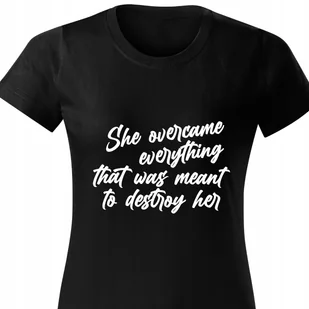 CZARNA KOSZULKA DAMSKA Krótki Rękaw SHE OVERCAME Zabawne Wzory Rozmiar XXL - Zestawy upominkowe - miniaturka - grafika 1