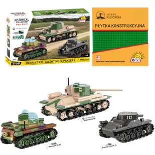 Cobi 2740 Czołgi Renault R35 - Valentine IX - Panzer I WW2 595 El. + PŁYTKA - Klocki - miniaturka - grafika 1