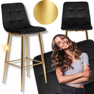 Taborety i hokery - Hoker Krzesło Barowe z Oparciem Do Jadalni Glamour Welur Czarny Złoty ARIEL - miniaturka - grafika 1