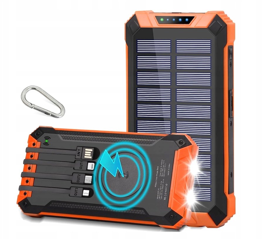 Powerbank Ładowarka Panel Solarny Indukcyjny 30000mAh 6xUSB Latarka 2x Led