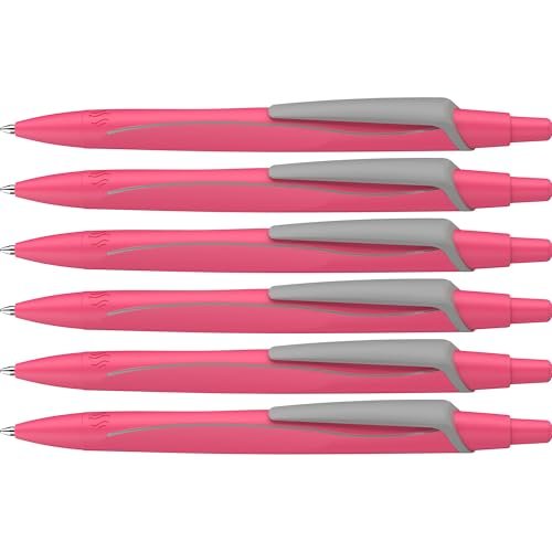 Schneider 131929 Reco Neon Edition długopis (z tworzywa sztucznego pochodzącego z recyklingu, wyróżniony niebieskim aniołem, kolor wkładu: niebieski) neonowy różowy, 6 sztuk