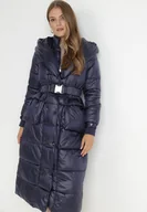 Kurtki damskie - Granatowa Kurtka Pikowana Długa Drerrigale - miniaturka - grafika 1