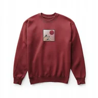 Bluzy męskie - Bordowy Swetshirt Unisex z Haftem „Japońskie Góry i Słońce”-Premium 280g M - miniaturka - grafika 1