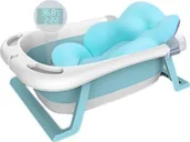 Wanienki dla dzieci - DWM WANIENKA WANNA DLA DZIECI SKŁADANA TURYSTYCZNA + TERMOMETR I PODUSZKA NIEBIESKA - miniaturka - grafika 1