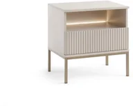 Szafki nocne - Stolik nocny Lagos z metalowymi nóżkami w kolorze Cashmere + LED - miniaturka - grafika 1