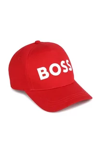 Czapki dla dzieci - BOSS czapka z daszkiem bawełniana dziecięca kolor czerwony z nadrukiem - Boss - grafika 1