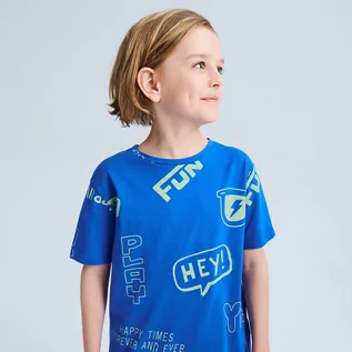 Koszulki dla chłopców - Reserved Reserved - Bawełniany t-shirt z nadrukiem - Niebieski - grafika 1