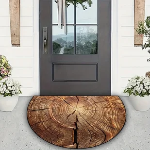 TEMU 1 szt. 3D Wycieraczka do Drzwi z Efektem Drewna, Antypoślizgowe Podłoże, Półokrągła Tekstylowa Mata Podłogowa do Użytku - Inne - miniaturka - grafika 1