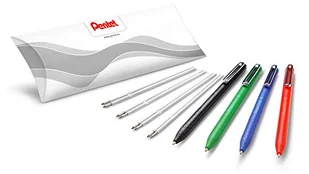 Pentel BX470 iZee długopisy 4 kolory zestaw wraz z wkładami do uzupełniania, posortowane pod względem koloru, mechanika nacisku, metalowy klips, grubość kreski 0,5 mm = średnica kulki 1,0 mm - Długopisy - miniaturka - grafika 1