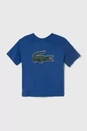 Koszulki dla dziewczynek - Lacoste t-shirt bawełniany dziecięcy kolor niebieski z nadrukiem - miniaturka - grafika 1