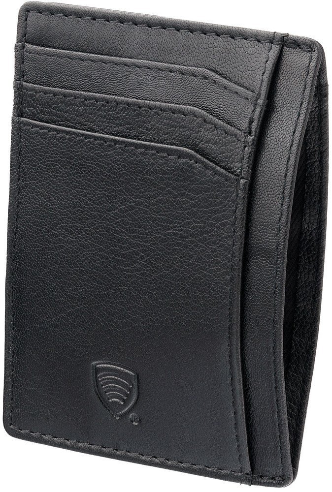 Cienkie skórzane etui na karty zbliżeniowe RFID Czarny mat Uniwersalny