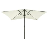 Parasole ogrodowe - vidaXL Parasol z lampkami LED na stalowym słupku piaskowy 2x3 m 313787 - miniaturka - grafika 1