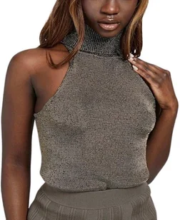 GUESS BLUZKA NA RAMIĄCZKACH Z METALICZNEJ WISKOZY SREBRNA XS GXB - Bluzki damskie - miniaturka - grafika 1