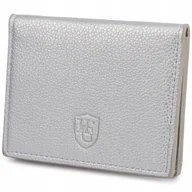 Etui na dokumenty i karty - Etui na wizytówki portfel na karty dokumenty Skóra Naturalna Srebrny - miniaturka - grafika 1