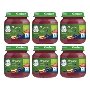 Gerber Organic Deserek jabłko jagoda dla niemowląt po 4 miesiącu Zgrzewka 6 x 125 g Bio - Desery dla dzieci - miniaturka - grafika 1
