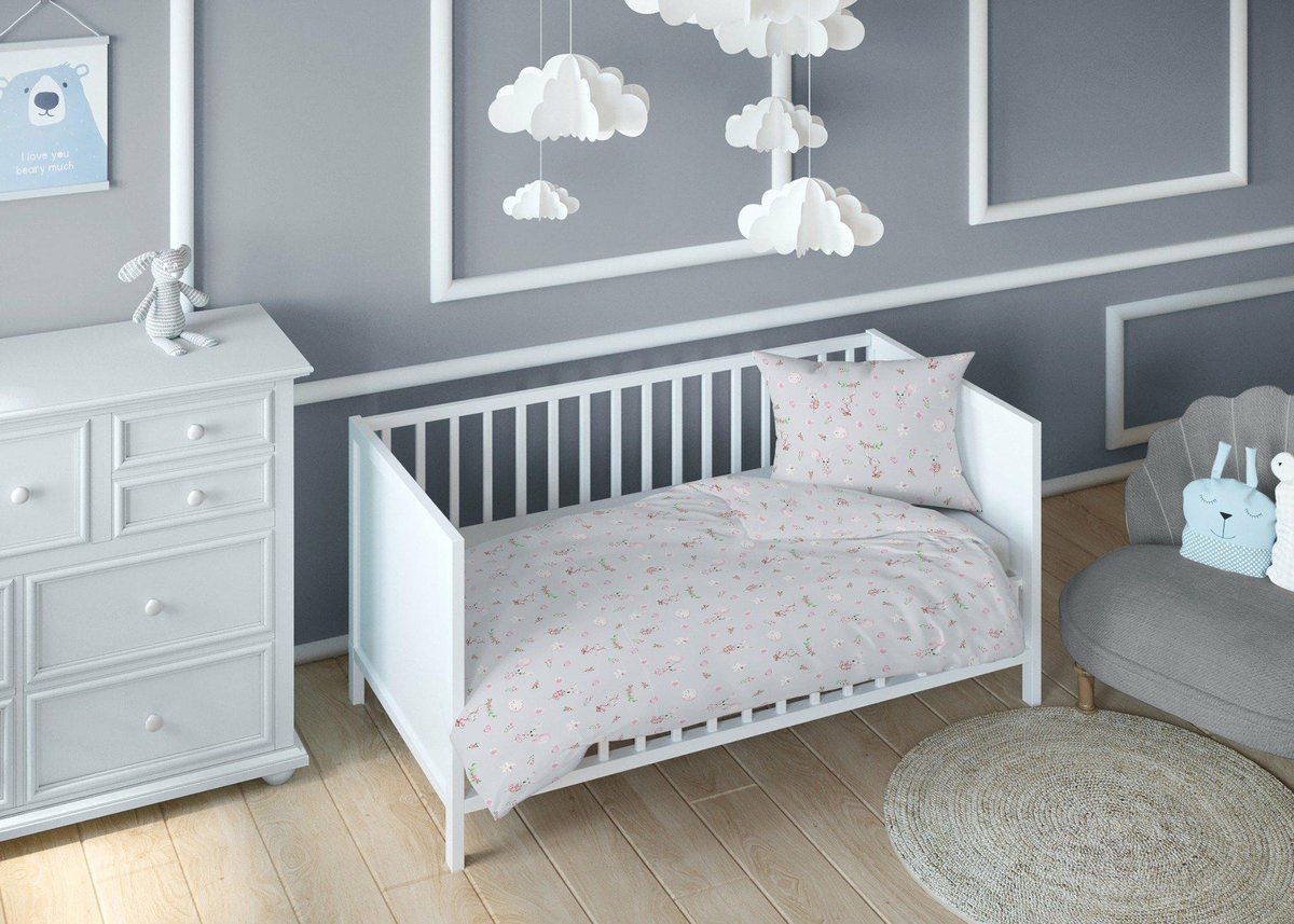 Poszewka 40x40 króliki szara różowa dziecięca zapinana na suwak KARO Kraina Snów