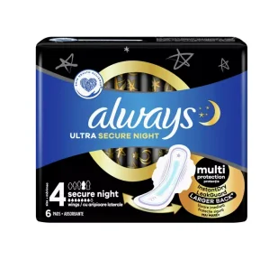 ALWAYS ULTRA PODPASKI HIGIENICZNE ZE SKRZYDEŁKAMI 4 SECURE NIGHT 6 SZTUK - Podpaski - miniaturka - grafika 1