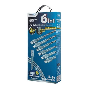 Remax Jany Series wielofunkcyjny kabel 6w1 USB - micro USB + USB Typ C + Lightning / micro USB + USB Typ C + Lightning 2m srebrny (RC-124) - Kable USB - miniaturka - grafika 3