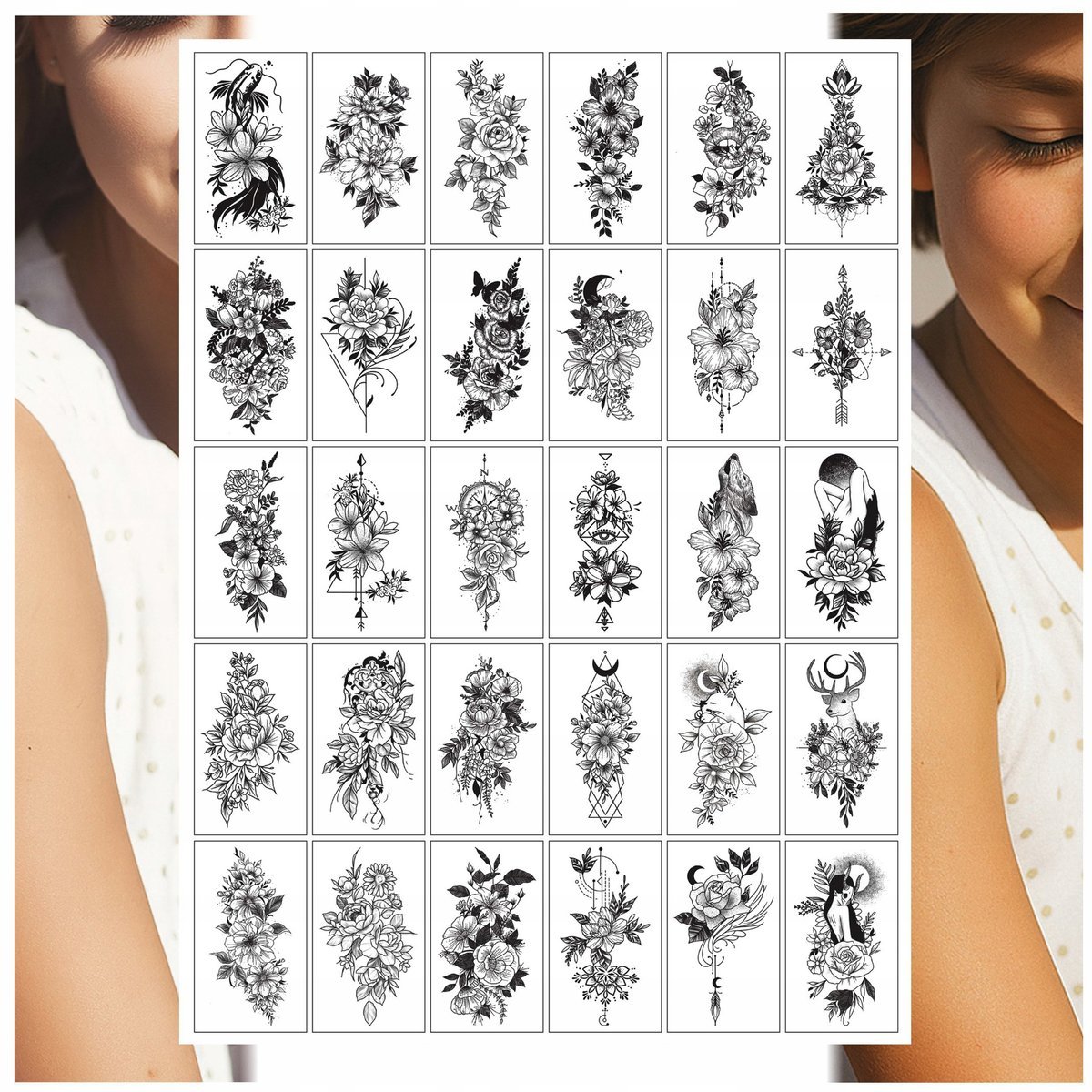 TATUAŻE ZMYWALNE DLA DZIECI KWIATY RÓŻE PRZEPIĘKNE MIX 30 WZORÓW