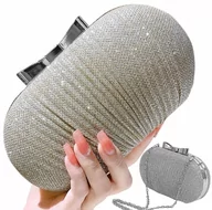 Torebki damskie - Srebrna Torebka Wieczorowa Kopertówka Wizytowa - miniaturka - grafika 1