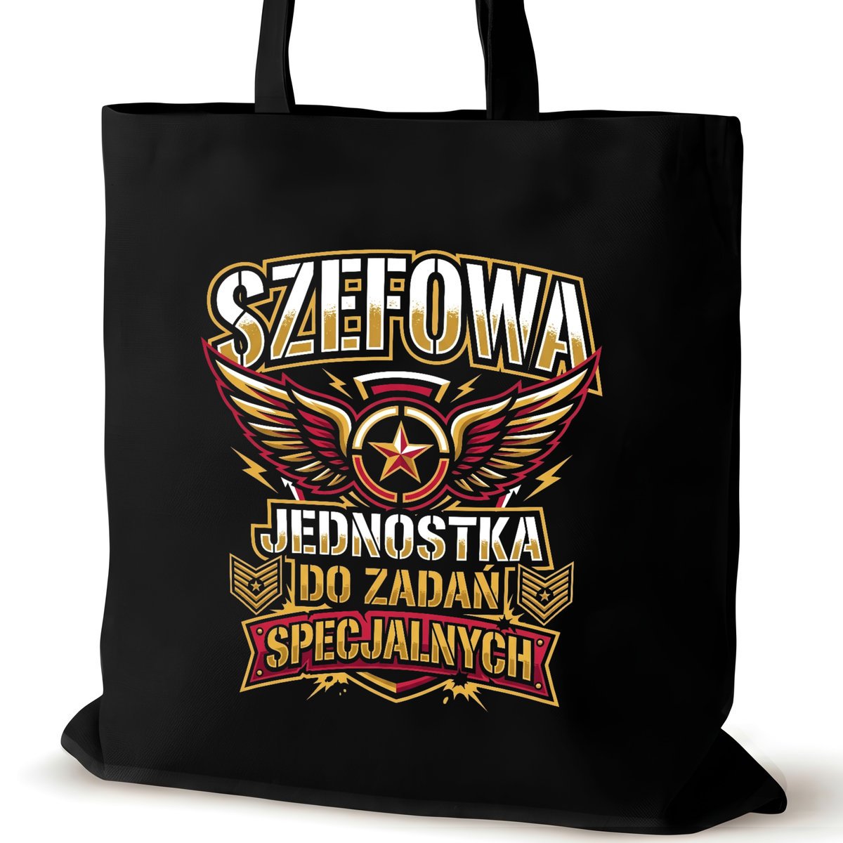 Torba bawełniana dla szefowej czarna na ramię napisem pracy duża jednostka