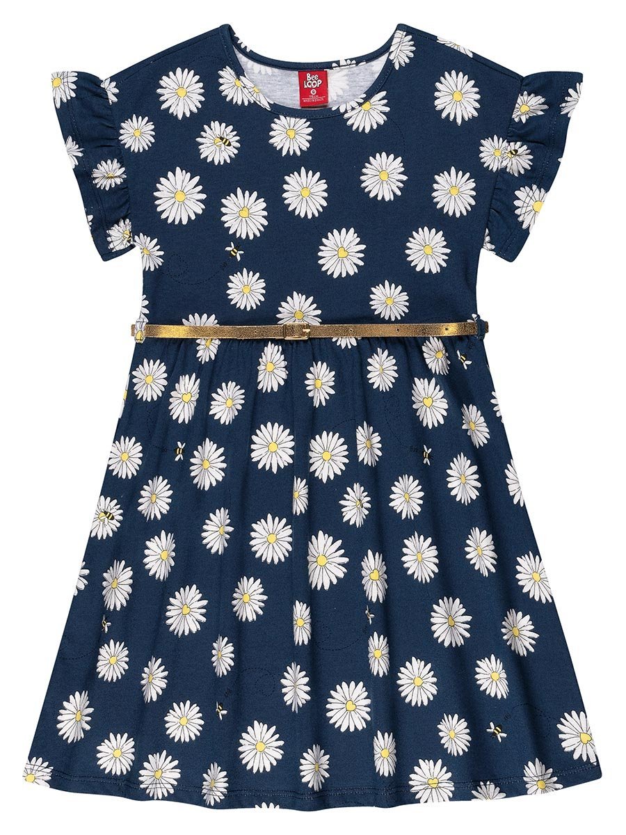 Dziewczęca sukienka z paskiem w kwiaty granatowa Bee Loop r.152
