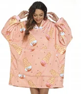 Bluzy damskie - BLUZA PLUSZOWA Z KAPTUREM COMFY KOC OVERSIZE CIEPŁA WZÓR LODY ICE CREAM - miniaturka - grafika 1
