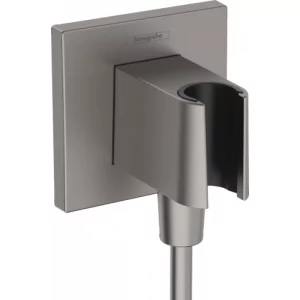 HANSGROHE 26889340 FixFit E przyłącze węża z uchwytem prysznicowym, czarny chrom szczotkowany - Akcesoria do armatury i ceramiki - miniaturka - grafika 1