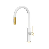 Baterie kuchenne - QUADRON Jennifer Q Line Slim Bateria kuchenna wysoka z wyciąganą wylewką snow white mat/złoty nano PVD 3623510_WHMPVDG1 - miniaturka - grafika 1