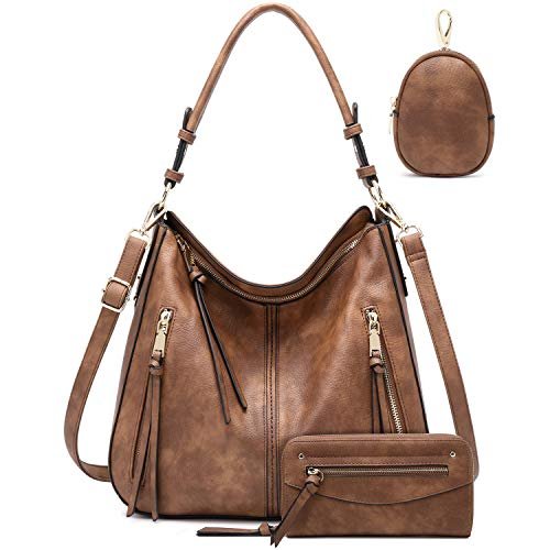 lapsting Torby hobo dla kobiet torebki torebka damska boho torba na ramię crossbody torebki sztuczna skóra, B - 38,6 cm brązowy - złoty sprzęt, 3PCS 14inch-18inch