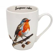 Kubki - Kubek w koszyczku porcelana elegancki Ptak Rudzik 350 ml - miniaturka - grafika 1