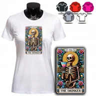 Koszulki i topy damskie - KOSZULKA DAMSKA Z NADRUKIEM T-SHIRT - WZÓR DRINK SZKIELET KARTA TAROT - XS - miniaturka - grafika 1