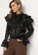Koszule damskie - Czarna Koszula z Ozdobnymi Falbankami Edianessea - miniaturka - grafika 1