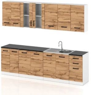 Meble Kuchenne Drewniane Zestaw Kuchnia Bella Szafki 2.6m Szary Dąb Wotan - Meble kuchenne - miniaturka - grafika 1