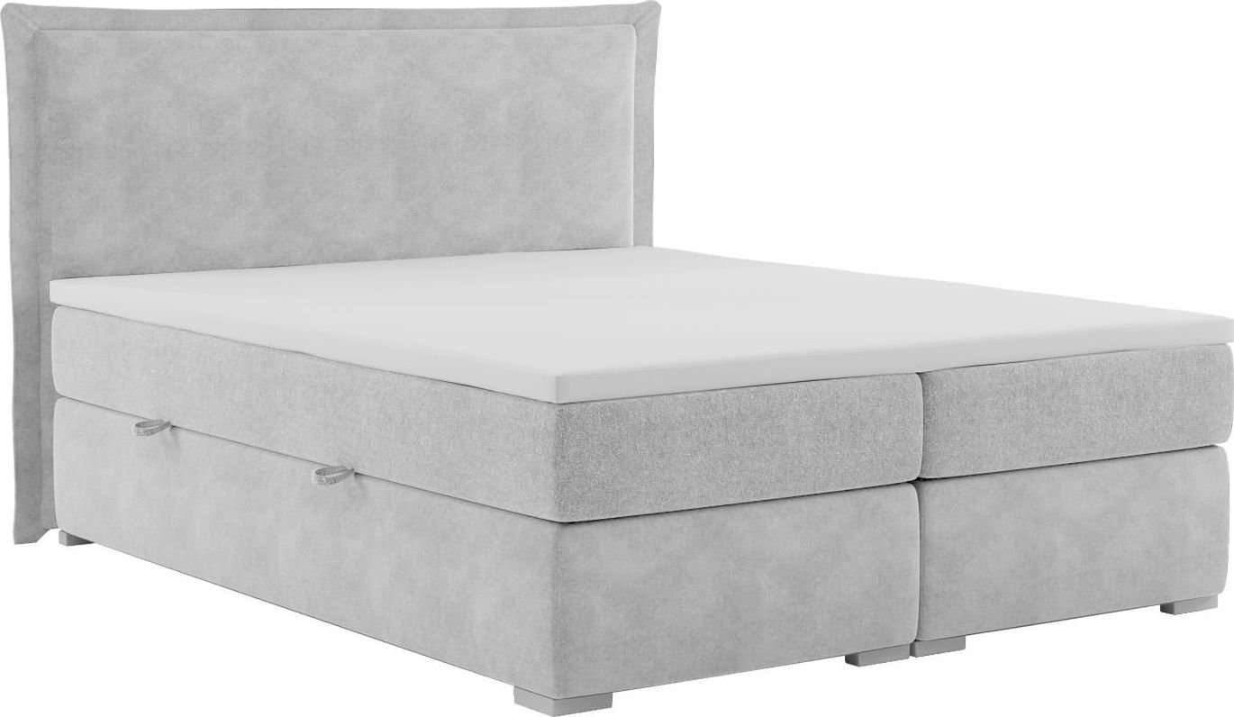 LAVERTO Łóżko kontynentalne VADUZ 140x200 jasno szare velvet z pojemnikiem